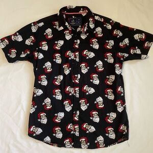Rugby University Cotton Santa Christmas Button Down Shirt Top Large